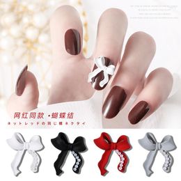 Nail Art Decorations Butterfly Streamer Japanese Frosted Alloy Pearl Bowknot Diamond Accessories Black And White Jewelry