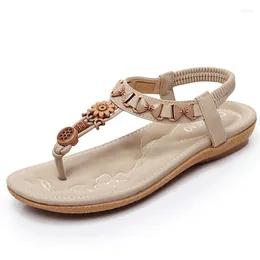 Dress Shoes TIMETANG 2023 Women Sandals BOXIMIYA Style Pearls Blue Colour Elastic Band Flats Platform Beaches Flip Flops Size 36-41