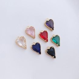 Pendant Necklaces 6pcs 14K Gold Plated Heart Shape Purple Pink Blue CZ Charms DIY Chain Bracelet Necklace Dangle Earrings Making