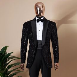 Shining Sequined Wedding Tuxedos 2 Pieces Sets Mens Suits Peaked Lapel Blazers Slim Fit Formal Suit With Jacket And Pants