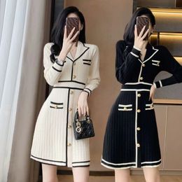 Women Autumn/winter New Ladies Designer Little Fragrance Dress Long Sleeved Small Stature Fragrant Knitted Women's Slimming High End Woolen Dress