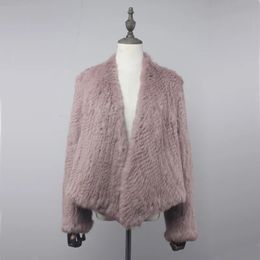 Women's Wool Blends Real Rabbit Fur Knit Cardigan Coat Jacket Natural Handmade Irregular Collar Overcoat Knitted Outerwear Vest 231128