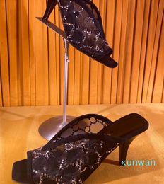 High heeled Sandal 35-42 Spool Heels Square head Novelty Slipper Designer Shoe