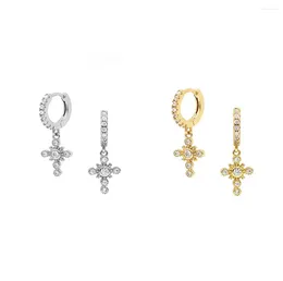 Dangle Earrings Classic Gold Colour Cross Moon Star CZ Zircon Small Circle Huggie Hoop Women Ear Cartilage Earring Jewellery Accessories