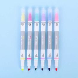 12pcsWatercolor Brush Pens 6 Pcs/set Highlighters 6-color double-head erasable highlight marker pen for students with large capacity Colour P230427