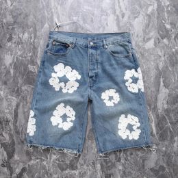 denim tranen jeans Heren shorts Jeans Heren luxe Jean bloem Diamond Designer korte broeken Slim Heren Denim straat Hiphop