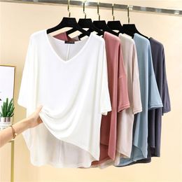 Women's T Shirts Large Size V-Neck Tshirt Women Summer T-shirts Loose Tees Modal Casual Oversized T-shirt Solid Colour Bottoming Tee Tops