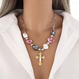 Pendant Necklaces Fashion Exaggerate Cross For Women Geometric Irregular Imitation Pearl Statement Necklace Party Jewellery