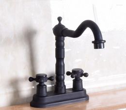 Kitchen Faucets Double Handles Black Color Oil Rubbed Bronze Swivel Spout Bar Sink Bathroom Two Holes Basin Faucet Mixer Tap Anf148