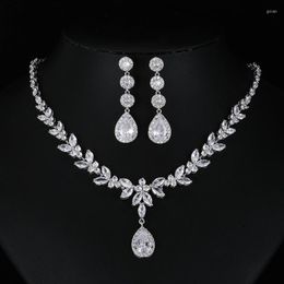 Necklace Earrings Set Bohemian Water Drops Luxury Zirconia Jewellery Fashion Noble Woman Bridal Chain Wedding Accessories