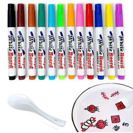 12pcscolor Brush Magical Painting Pen Water Floating Doodle Pens Kids Drawing Magic Whiteboard Markers Early Education Toys P230427