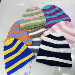 Berets 2023 Autumn And Winter Knitted Woollen Hat Fashion Versatile For Men Women Warm Striped Colour Matching Gift