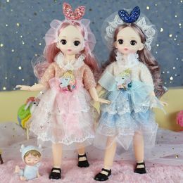 Dolls BJD 16 Ball Jointed Full Set With Fashion Clothes Soft Wig Cute Headwear Vinyl Head Body Makeup Toys For Girl Gift 230427