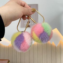 Keychains Luxury Real Mink Pompom Keychain Women Cute Multicolor Ball Toy Bag Car Key Ornaments Genuine Fur Charm Ring Girlfriend Gift