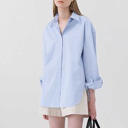 Women's Blouses Shirts Cotton Women's Shirt 2021 Autumn New Solid Colour Button Turn-Down Collar Long-Sleeved Casual Loose Ladies OL Shirts P230427