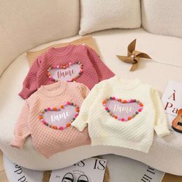 Clothing Sets Autumn Sweater Outfits Baby Girls Clothes Set Customised Name Embroidery Heart Woolly Bodysuit Long Sleeve Babi Boys Many Colours 231128