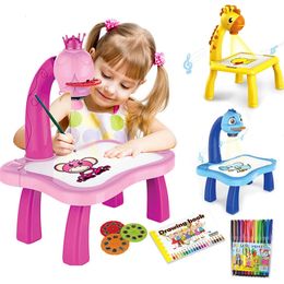Drawing Painting Supplies Kids Early Education Led Projector Table Toys Children Arts Board Desk Mini Doodle Whiteboard Girl Gifts 231127