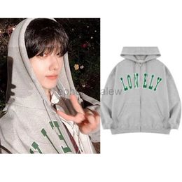 Men's Hoodies Sweatshirts NT DREAM Lonely Letter Print Hoodie Jacket ParkJisung Grey Loose Fleece Zipper Sweatshirt Women Men Y2k Korean Style Jacket Coatzln231128