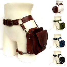 External Frame Packs Mediaeval Waist Ring Belt Pouch Steampunk Leather Fanny Bag For Women Men Viking Knight Cosplay Costume Motorcycle Thigh Wallet 230427