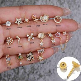 Stud 1pc Cute Zircon Flower Star Ear Bone Earring For Women Girl Stainless Steel Rod Screw Piercing Stud Earrings Fashion Jewelry YQ231128