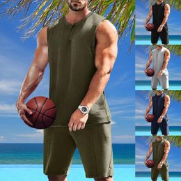 Running Sets Mens Summer Sports Casual Solid Colour Button Down Vest Shorts Two Piece Suit Men's Big & Tall Suits Tuxedo Costume