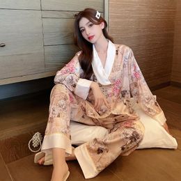 Women's Sleepwear Spring Luxury Chinese Style Turn Down Collar Home Pyjamas Sets Fashion Satin Unique Beauty Women Pijamas Lounge Wear Pyjama 230428