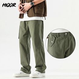 Pants HIQOR Brand Men's Straight Trousers 2023 Spring Summer Cotton Loose Balck Pants Man Casual Wide Leg Streetwear Plus Size S4XL