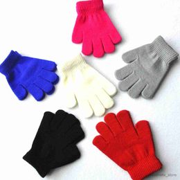 Children's Mittens Children Knitted Gloves Winter Kids Pupil Student Solid Colour Furry Full Finger Mittens Autumn Writing Warmer Hand 6-11Years