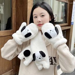 Scarves Cute Cartoon Dog Faux Fur Thicken Neck Protection Plush Scarf Women Winter Outdoor Windproof Warm Gloves