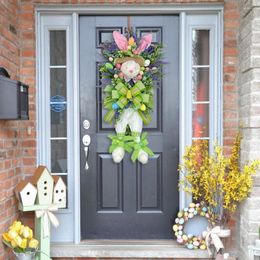 Decorative Flowers Easter Door Pendant Beautiful Cartoon Wreath Bowknot Design Festival Decoration Home Decor