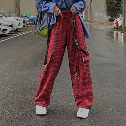 Women's Pants Punk Cargo Plaid Women Gothic Harajuku Red Chequered Wide Leg Trousers For Female Autumn Streetwear Hippie Fashion E Girl