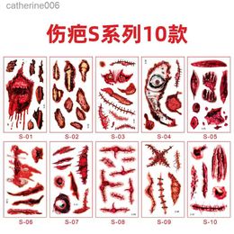 Tattoos Coloured Drawing Stickers 10PCS Halloween Waterproof Temporary Tattoo Stickers Sexy Bloody Makeup Zombie Scar Tattoo Decoration Wound Horror Blood Sticke