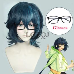 Party Supplies In Stocks Tsumugi Aoba Cosplay Wig Ensemble Stars ES Wigs Scalp Blue Mixed Glasses Heat Resistant Synthetic Hair Anime