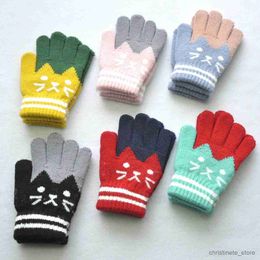 Children's Mittens Cute 6-11Y Children Thickened Warm Gloves For Students Winter New Knitted Mittens Outdoor Knitting Cycling Skiing Gloves