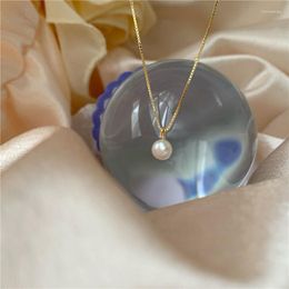 Chains 925 Sterling Silver Plated 14K Gold Natural Pearl Pendant Simple Necklace Female French Vintage Fashion Jewellery Girl Gift