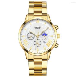 Wristwatches Full Steel Men Wriswatch Calendar Roman Numerals Quartz Watch Fashion Golden Relogio Masculino Drop