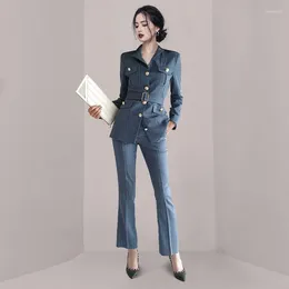 Women's Two Piece Pants JAMERARY Autumn Winter Set Women Single Breasted Blazers Suit Coats Skinny Long Flare Suits Lady Office Work