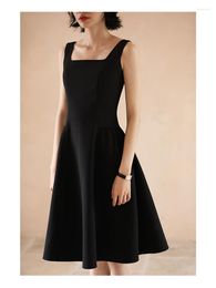 Casual Dresses Classic Little Black Dress Vintage Spring Hepburn Style High Waist Temperament Thin Slim Retro Lady Female Vestidos