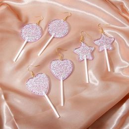 Dangle Earrings Trendy Women Drop Resin Heart Lollipop Crafts Glitter Candy Shape Charms Friendship Jewellery Gift