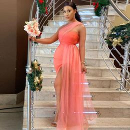 2023 Bridesmaid Dresses One Shoulder Watermelon Mermaid For Weddings Plus Size Long Sheath Formal Maid of Honour Gowns Wedding Guest Wear Side Split