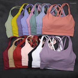 Yoga Outfit Women Sports Bra Crop Tops Super Soft Fabric Nude Feel Brassiere Padded Shockproof Running Sport Gym Top Bralette