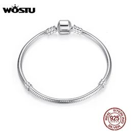 Chain WOSTU Genuine 100% 925 Sterling Silver Original Bracelet Bangle Snake Chain For Women Wedding Hight Quality Jewellery 17-20cm 231128