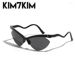 Sunglasses Semi Rimless Steampunk Cat Eye Women 2023 Trendy Retro Small Frame Sun Glasses For Men UV400 Y2k Punk Sports Sunglass