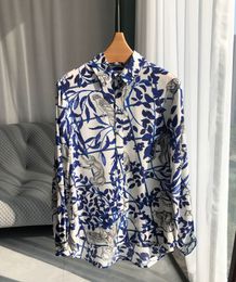 Spring Summer Blue Floral Animal Print Silk Blouse Shirt Long Sleeve Lapel Neck Single-Breasted Top Shirts H3F27YLFS