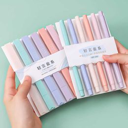 12pcsWatercolor Brush 6 PCS Double Ends Highlighter Pens Kawaii Coloured Manga Markers Midliner Pastel set Stationery Scrapbooking School supplies P230427