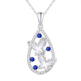 Chains YFN 14k Gold Butterfly Teardrop Pendant Necklace For Women Blue Jewelry Gifts Mother Wife Girlfriend Christmas Present