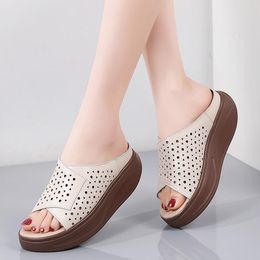 Slippers Summer Women Chunky Sandals Ladies Hollow Casual Slip On Lady Slides Platform Wedge Heel Zapatos Mujer