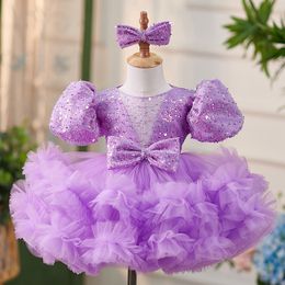 Tutu Flower Girls Dress Wedding Teenage Children Princess Shiny Bling Graduation Gown Baby Kids Dresses For Girl Summer Beach Boho Party Clothes 403