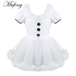 Dancewear Kid Girl Christmas Ballet Dance Tutu Dress Feather Figure Ice Skating Roller Twirling Costume Sequined Mesh Ballet Leotard Dress 231128