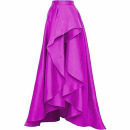 Dresses Fashion Fuchsia Ruffles High Low Satin Skirts For Women To Party Zipper Custom Made Long Skirt Female Skirt 2018 Saia Longa